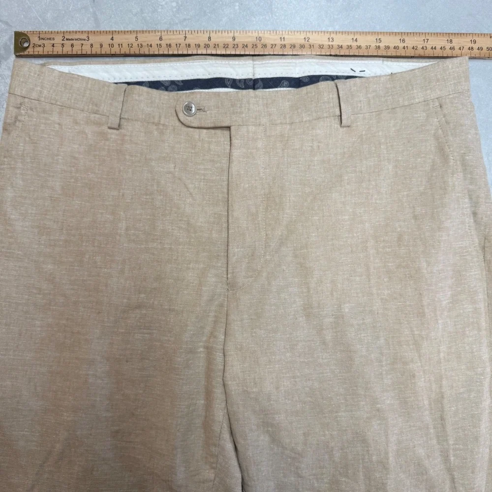 Joseph Abboud JOE 36x32 Linen Cotton Dress Pants Beige Oatmeal Summer Trousers